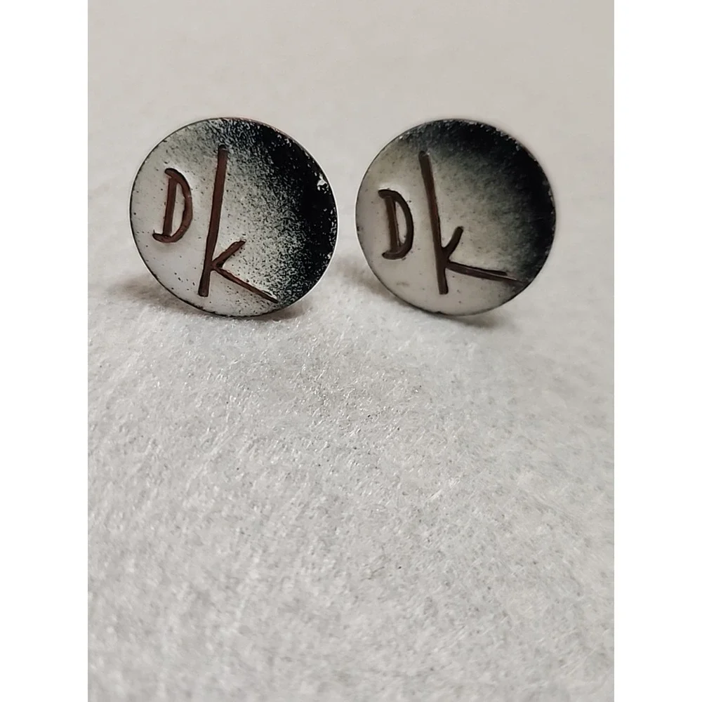 Custom Copper, Intitialed DK, White Painted Cufflinks And Tie Clip